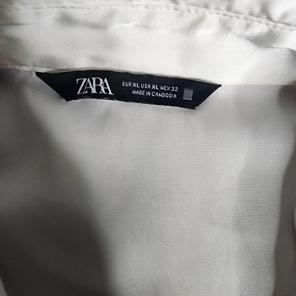 Zara White Satin Effect Long Sleeve Blouse Relaxed Fit Minimalist Capsule  - XL - Picture 5 of 7